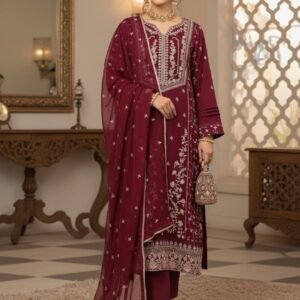 লিলাক এমব্রয়ডারি লং কেমিজ সেট