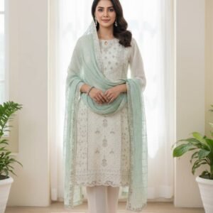 লিলাক এমব্রয়ডারি লং কেমিজ সেট