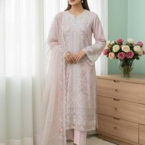 লিলাক এমব্রয়ডারি লং কেমিজ সেট